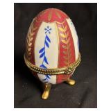 Porcelain Handpainted Trinket Egg. Hinged Lid,
