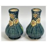 (D) 2pc Vintage Hand-Painted Blue Green Majolica