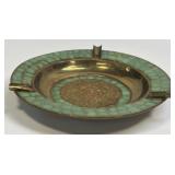 (H) Vintage Brass & Malachite Ashtray Estados