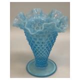 (A) Vintage Fenton Blue Opalescent Vase Hobnail