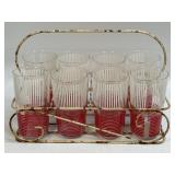 (D) 8 Piece Red and White Beverage Glass Set With