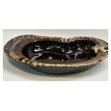 (H) Vintage USA Pottery Ashtray With Brown Drip