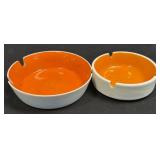 (H) 2 Vintage Color Block Ashtrays Vibrant Orange
