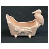 (D) Vintage Baby Girl Crib With Stork Planter Mid