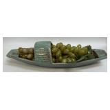 (D) Ceramic Boat Shaped Turquoise/Brown Color