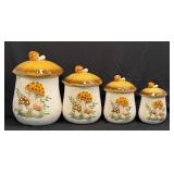 (D) Vintage Merry Mushroom 4 Piece Canister Set