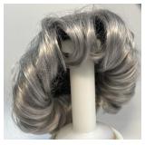 (H) Synthetic Wig Hair Piece Gray Comb Attachment