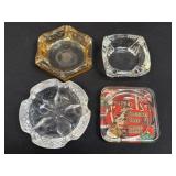 (D) 4 Assorted Vintage Glass Ashtrays As Pictured