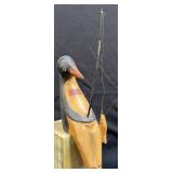 (D) Vintage Hand Carved Penguin Fishing Shelf