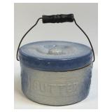 (A) Vintage Blue and White Stoneware Butter Crock