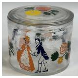 (D) Vintage Glass Canister with Colonial Couple