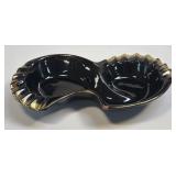 (H) Vintage MCM Ceramic Ashtray Black with Gold