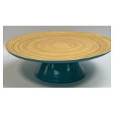 (D) Bamboo Serving Pedestal Tray - Turquoise and