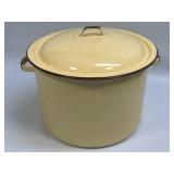 (D) Vintage Enamelware Yellow with Brown Trim