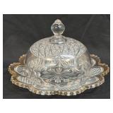 (A) Vintage EAPG Covered Butterdish With Gold