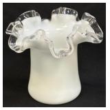(A) Fenton Silver Crest Milk Glass Vase w/Ruffled