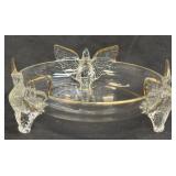 (A) Vintage Jeanette Glass 3 Eagle Footed Bowl