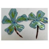 (D) 2 Pc Porcelain on Copper Flowers As Shown