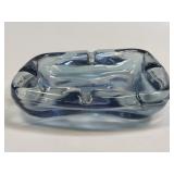 (H) Vintage Art Deco Blue Glass Iridescent Amoeba