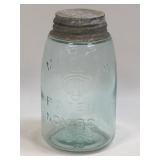 (A) Early Masons Pint Jar w/Zinc Lid Patent NOV