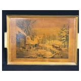 (D) Vintage Currier & Ives Lith NY Metal Tray