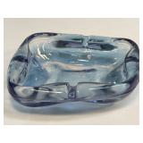 (H) Vintage Art Deco Blue Glass Iridescent Amoeba