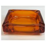 (H) Vintage Viking Persimmon Glass Square Ashtray