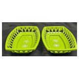 (D) Vintage Hard Plastic Green Basket Style Tray