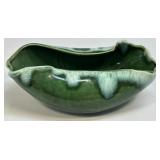 (D) Vintage Ceramic Green Drip Glazed Oval Bowl