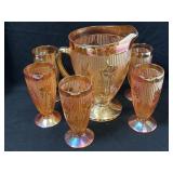 Marigold Iris & Herringbone Pitcher & 5 Tumblers