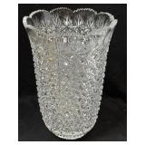 Cut Crystal Vase 13' Buttons Daisies Sawtooth