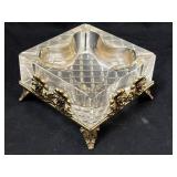 Thick Heavy Vintage Glass Crystal Ashtray on a