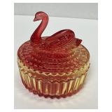 Amberina Flashed Glass SWAN Powder Box 5' x 5'