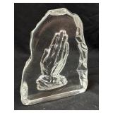 Vintage PRAYING HANDS  Clear Paperweight FIGURINE