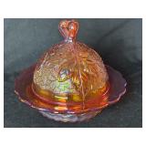 Mosser Maple Leaf Carnival Glass Butter Dish 6