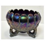 Northwood Purple Carnival Glass Leaf & Beads Rose