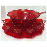 Mosser Ruby Red Punch Bowl 15 Piece Set