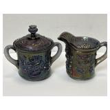 Imperial Carnival Glass Creamer & Sugar
