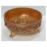 Antique Carnival Glass Bowl Footed Bowl Orange