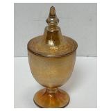 1920s Jeanette Glass Covered Candy Dish Marigold