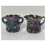 Miniature Carnival Glass Creamer & Sugar 2'