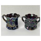 Miniature Cherry & Cable Carnival Glass Creamer &