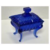 Indiana Glass Trinket Box Cobalt Blue Footed