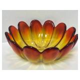 VTG 12 Petal Lotus Flower Amberina Bowl Glass