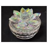Iridescent Crystal Lotus-Shaped Trinket Box with