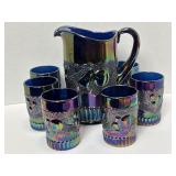 Indiana Carnival Glass Pitcher & 6 Tumblers
