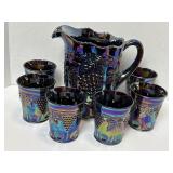 Mosser Carnival Glass Pitcher & 6 Tumblers