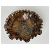 Imperial Carnival Glass Footed Candy Dish Roses