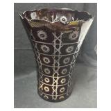 Bohemian Red Cut To Clear Vase 14'