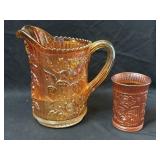 Marigold Carnival Glass Pitcher(damaged) &